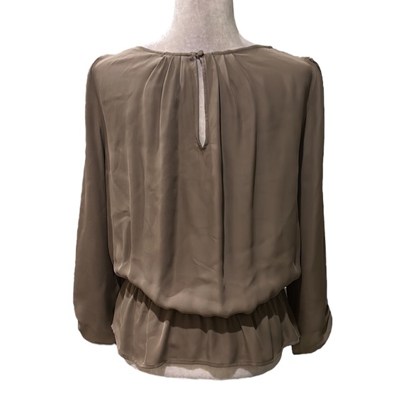 JOIE Silk Brown Pleated Draped Ruched Cuff Ruffle Cutout Blouson Top - M - Picture 6 of 11